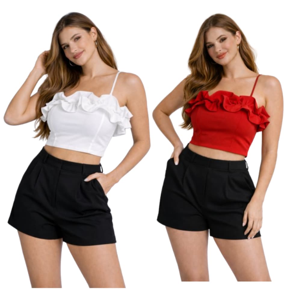 Kit 2 Croped Babado Cropped Alcinha Fina Cropped Alfaiataria Delicado Cropped Elegante Cropped Estiloso Top Tendência