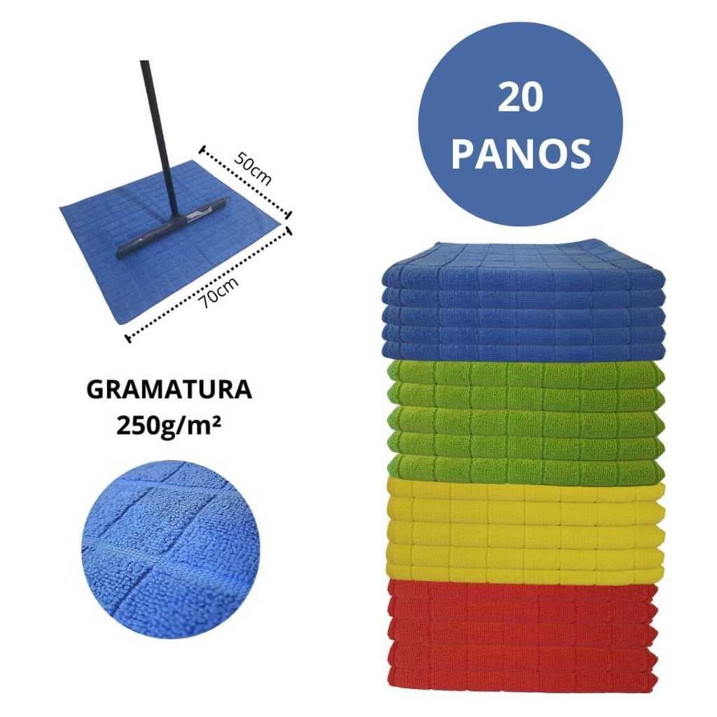 Pano de Chão Grande Limpeza Geral 70x50 C/ 20un (5 Azul, 5 Verde, 5 Vermelho e 5 Amarelo) - Condor Linha Profissional