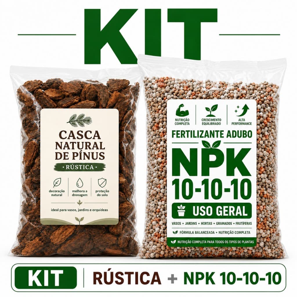 Casca de Pinus + Npk 10-10-10 Adubo Fertilizante Plantas Orquídeas Jardim Vasos Rosa do deserto