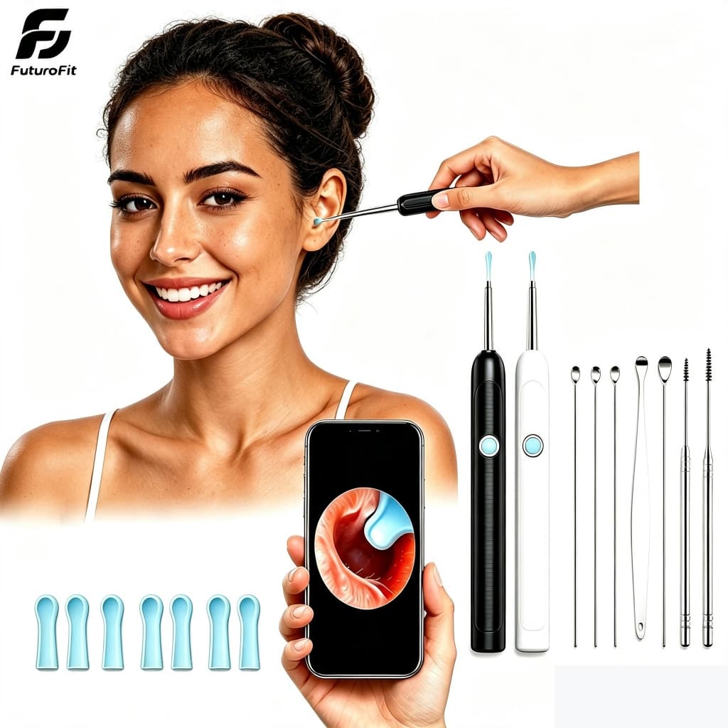 Kit Limpeza Auricular Otoscópio Visual HD Sem Fio Câmera Removedor de Cera Compatível iOS Android para Adultos e Criança