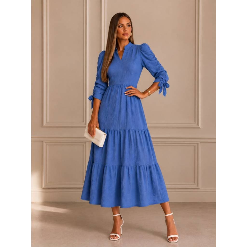 Vestido Longo Glória em Malha Fluity Elegante Confortável Azul Royal