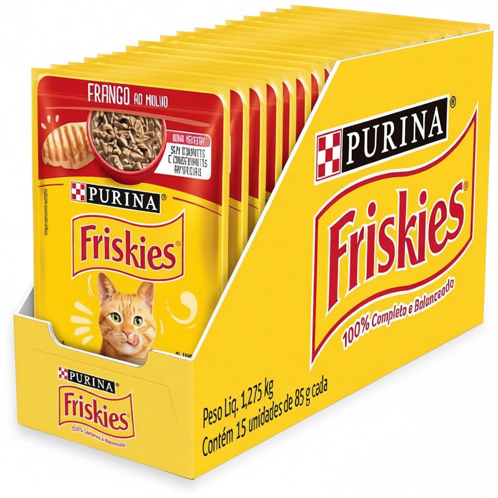 Ração Úmida Nestlé Purina Friskies para Gatos Adultos Frango ao Molho - 15 Sachês de 85g