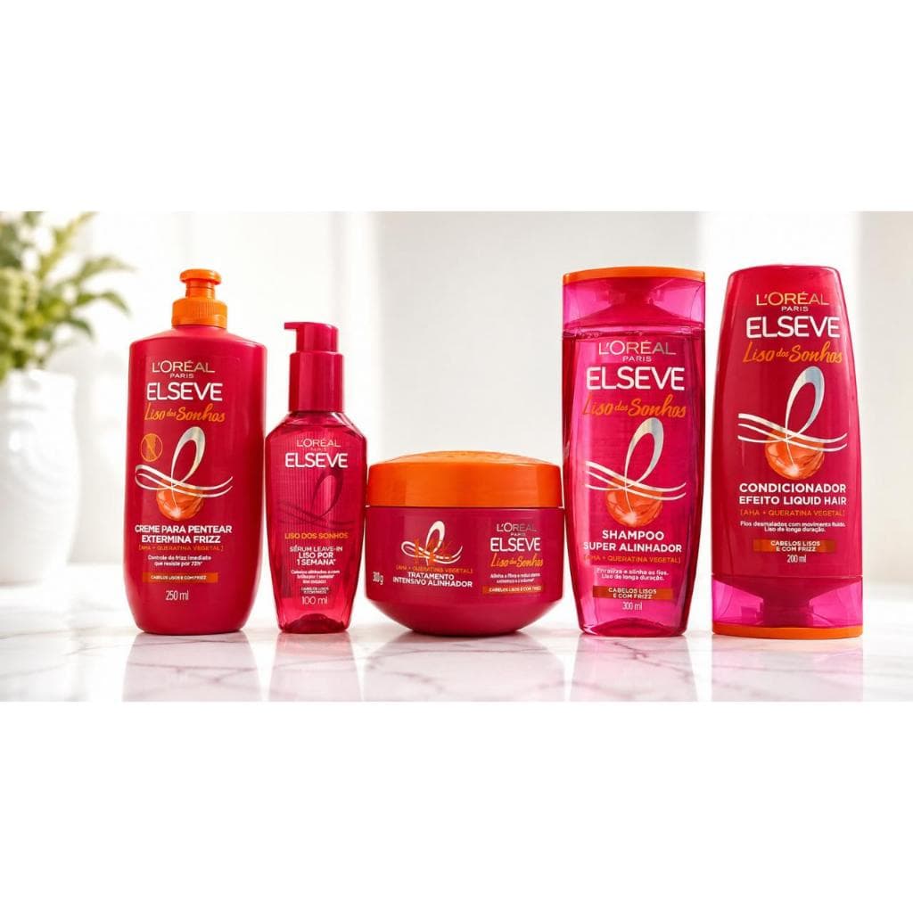 KIT LISO DOS SONHOS ELSEVE SHAMPOO 200ML+CONDIC 200ML+MASCARA 300G+CREME DE PENTEAR 250ML+SÉRUM LEAVE-IN TOTAL 5 ITENS