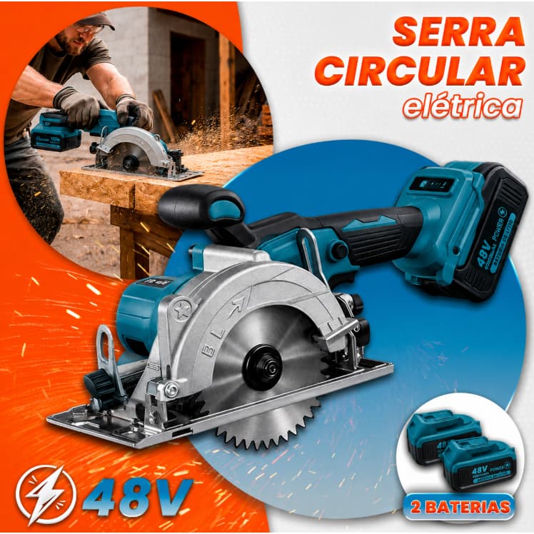 Serra Circular 48v Elétrica 2 Baterias Corte 45° Disco 125mm Corta Disco Madeira