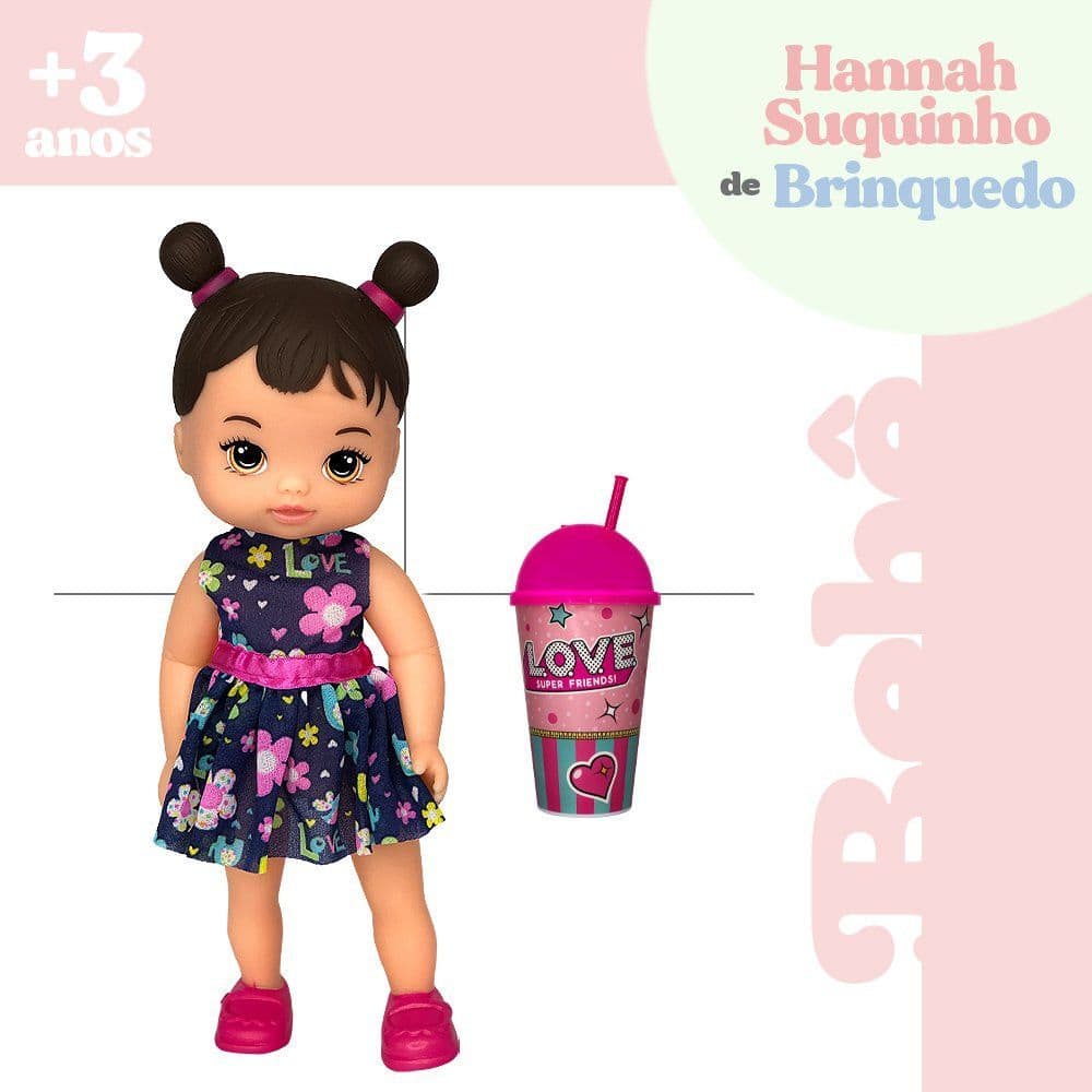 Boneca Infantil Hannah Suquinho com Copo Boneca para Brincar Presente Meninas Brinquedo Divertido