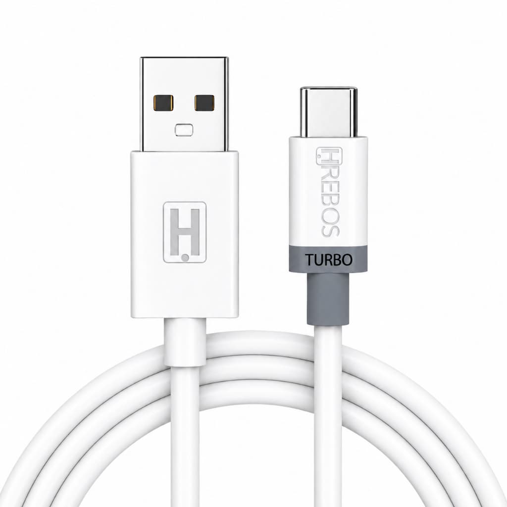 Cabo Carregador USB Tipo C Hrebos 3m 3.1A Turbo Carga Rápida Reforçado Silicone Dados Celular Branco
