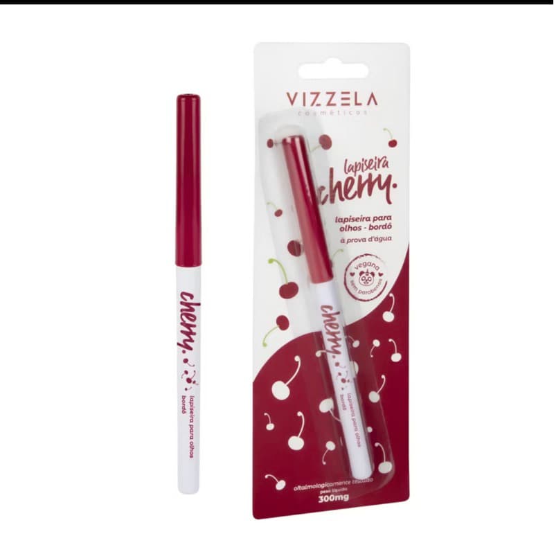 Lapiseira Delineador Olhos Cherry Bordô Retrátil À Prova D'Água Vegano Original Vizzela