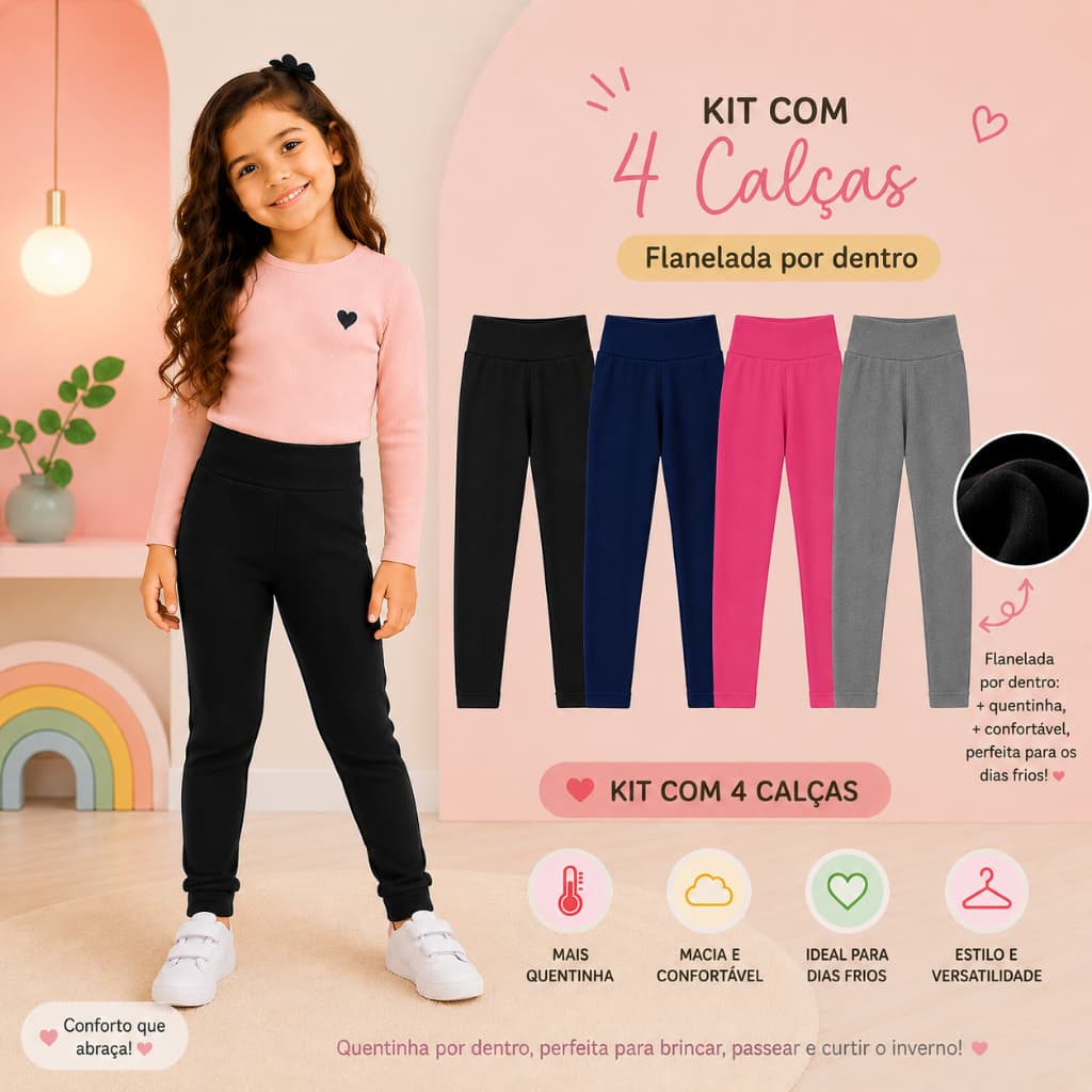 Kit Com 4 Legging Infantil Flanelada Ótima Qualidade Quentinha Forrada