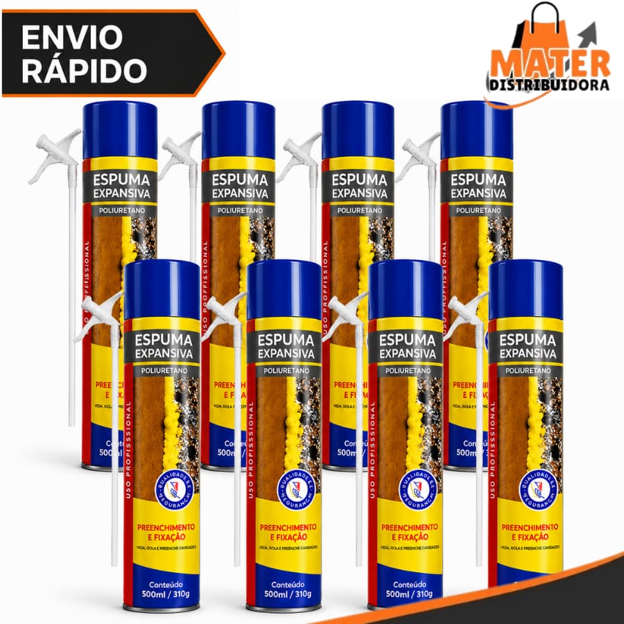 Kit 08 Unidades Espuma Expansiva Poliuretano Vedação Profissional 500ml Etaniz