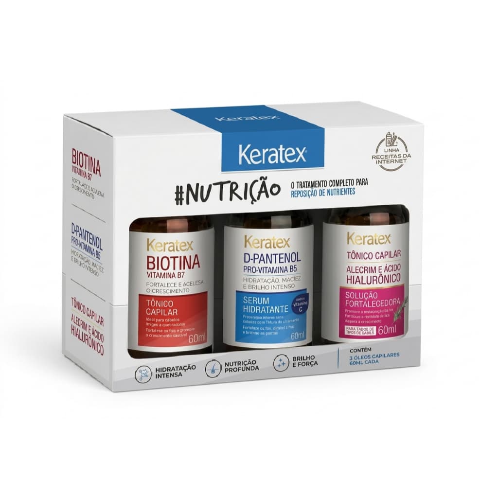 Kit Nutrição Keratex Biotina + D Pantenol + Alecrim e Ácido Hialurônico 60ml