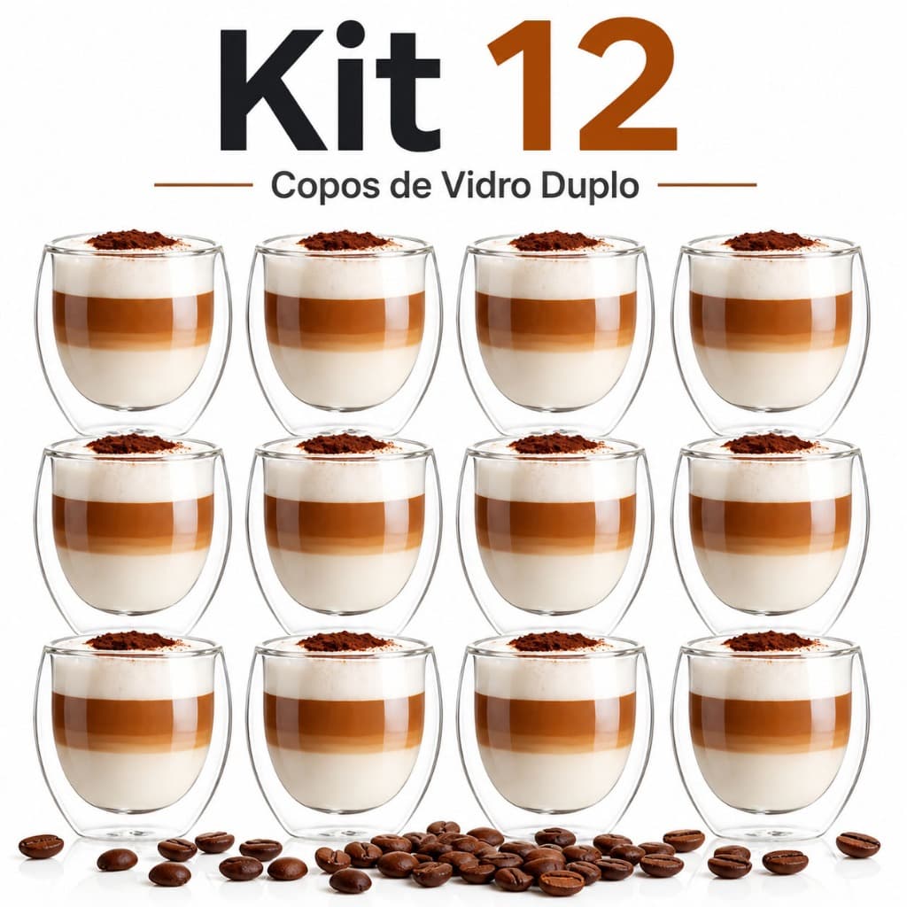 Kit 12 Xícaras Café Parede Dupla Vidro Borossilicato 80ml Shot Dose Expresso Cantinho do Café Nespresso Moderno Luxo