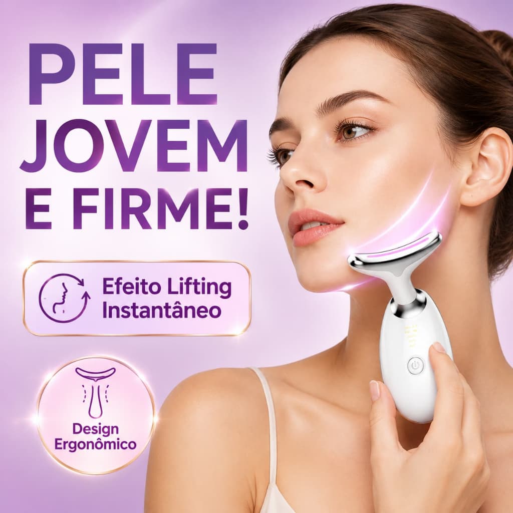 Massageador Facial E Pescoço Efeito Lifting Anti-Rugas Elimina Papada LED Terapia Rejuvenescimento Pele Firme