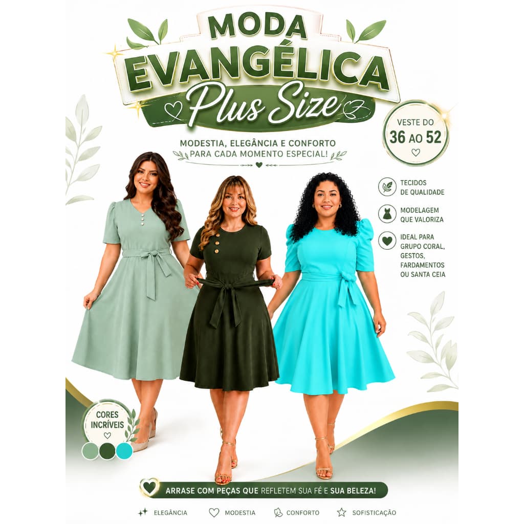 VESTIDOS PLUS SIZE MIDI RODADO GODÊ MODA EVANGÉLICA VERDE UNIFORME PARA FARDAMENTO EVANGÉLICO VERDE VERMELHO COMPORTADO