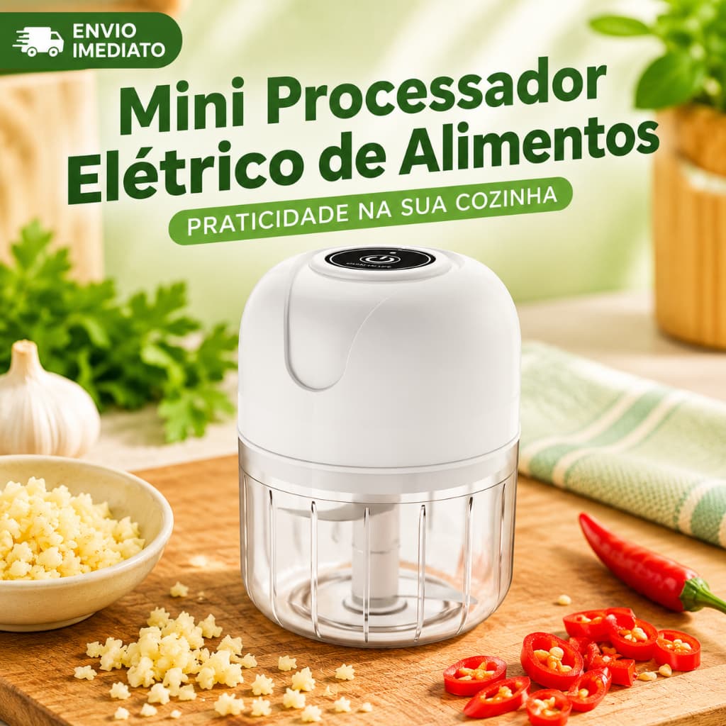 Mini Processador Elétrico De Alimentos USB Triturador De Alho E Temperos Portátil Com 3 Lâminas Praticidade Cozinha