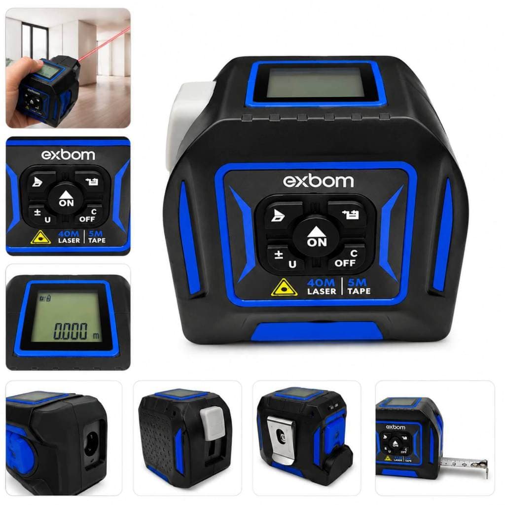 Trena Digital Multifuncional 3 em 1 A Laser 40 metros e trena de 5 metros com retro iluminação Exbom