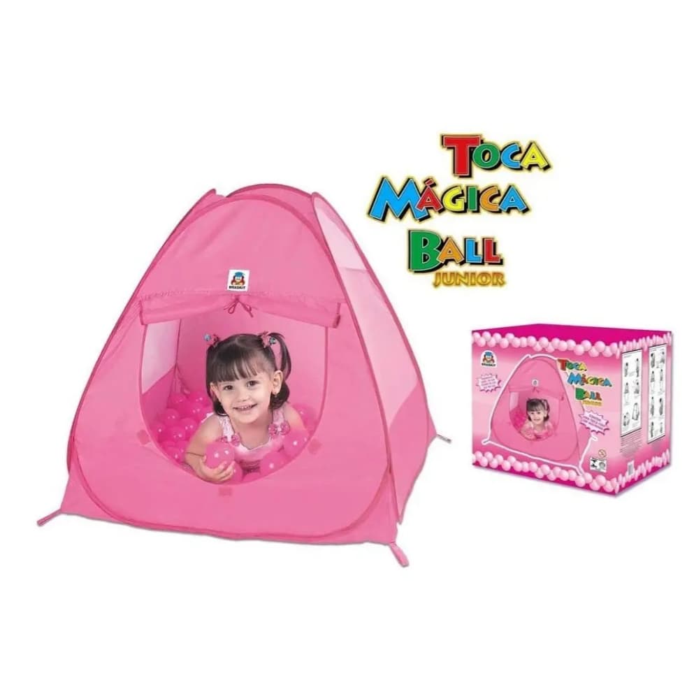 Toca Mágica Ball Junior 90cm Rosa Braskit Com Bolinhas Barraca Infantil Dobrável Diversão Crianças Presentes