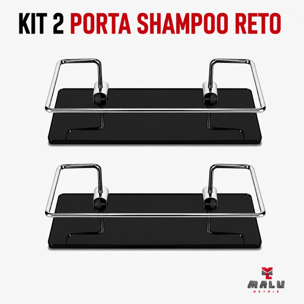 Porta Shampoo Para Banheiro Suporte De Vidro 6mm Fumê Reto Preto C/ Cromado Anti Ferrugem KIT 02  UN