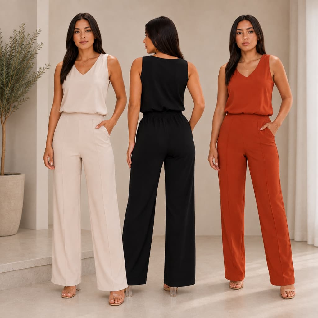 Conjunto Feminino Calça Pantalona Blusa Regata Social Elegante