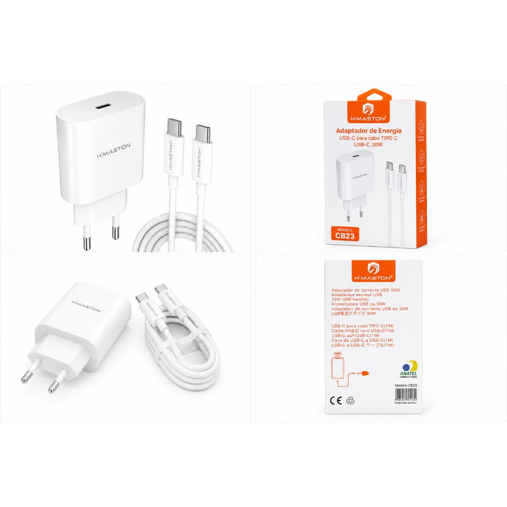 H"Maston CB23 iPhone 15 Iphone 16 Turbo Tipo-C 30W + Cabo Tipo-C para Tipo-C