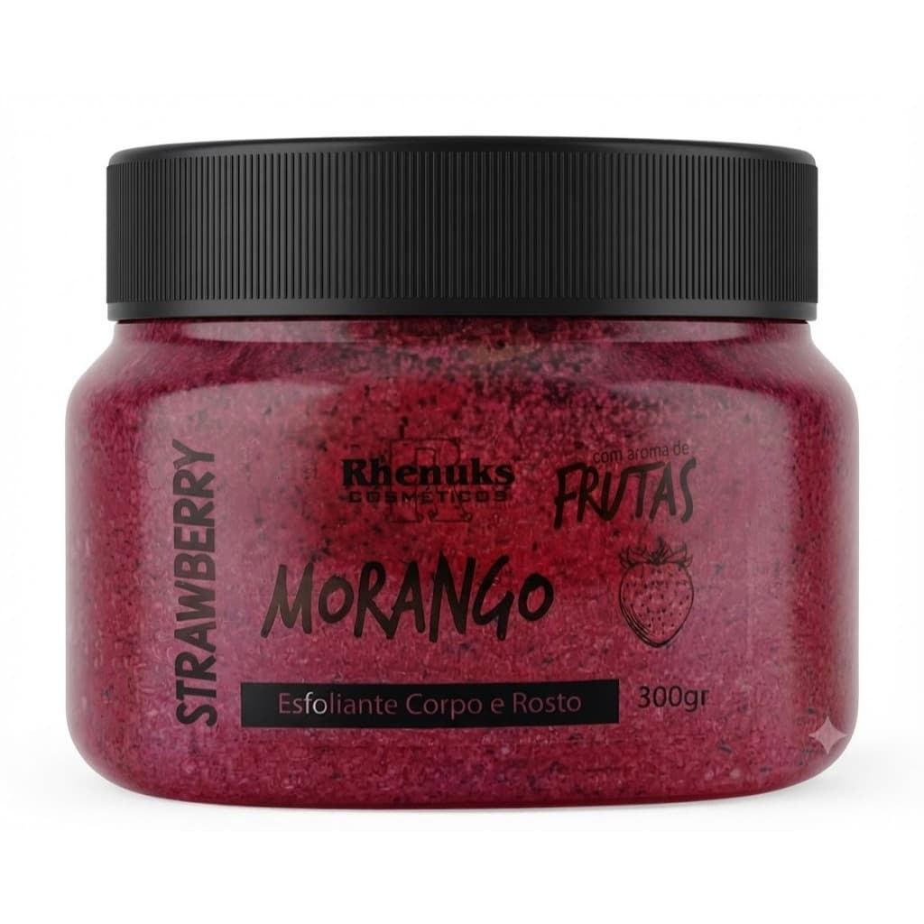 Esfoliante Corporal e Facial Morango 300G Rhenuks Esfoliante para o Corpo e Rosto Hidratante Renovador Pele Macia
