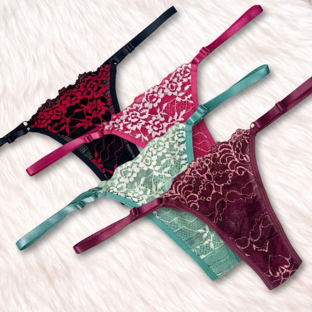 Kit 3/5 Calcinha Feminina De Renda Conforto Em Renda Bordada Regulável