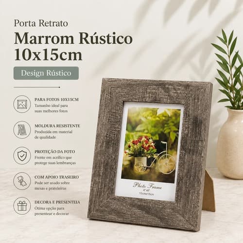 Kit Porta Retrato 10x15cm Moldura Marrom Rústico Elegante Kit Porta Retrato Marrom Rústico Decoração