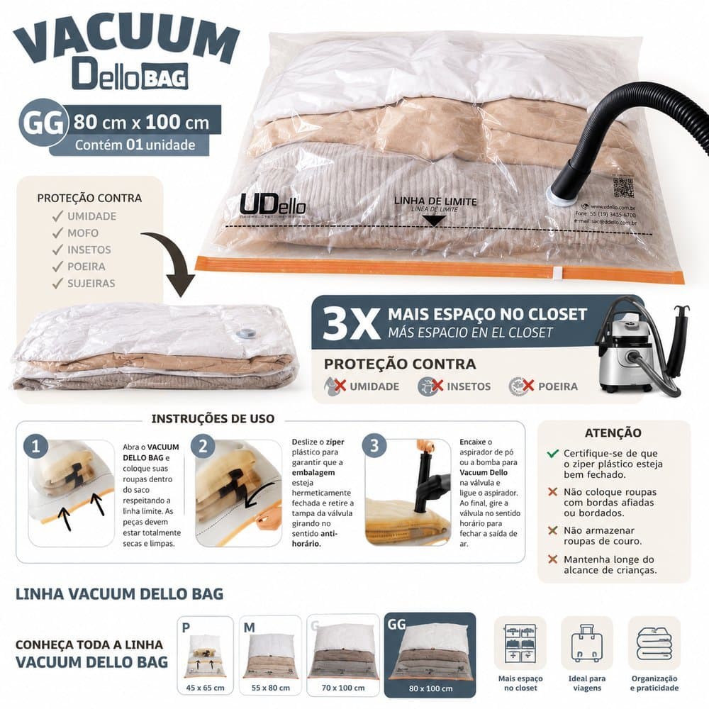 Saco A Vácuo Organizador GG 80x100cm Com Válvula Reutilizável Roupas Edredons Cobertores Economia De Espaço Proteção