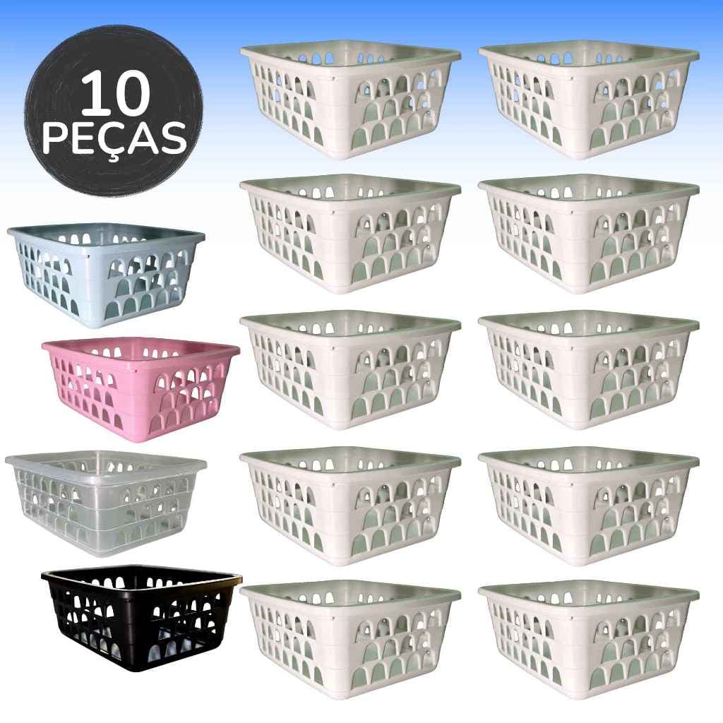 Cesto Organizador Kit 10 Peças Pequeno 16x12x6Cm Branco Transparente Azul Preto Rosa