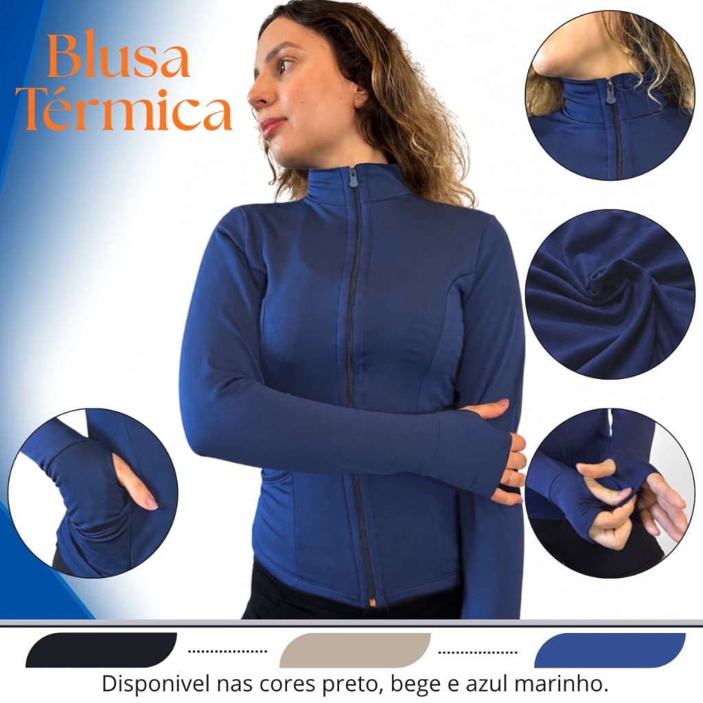 JAQUETA CASAQUINHO TÉRMICA  FEMININA PELUCIADA PARA INVERNO ESPORTIVA  SLIM FIT COM ZIPER BOLSO E DEDINHO