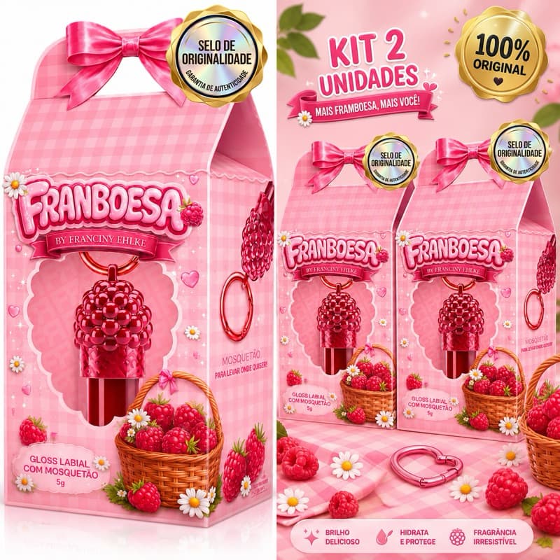 Kit Gloss Franboesa Fran brilho labial com mosquetão