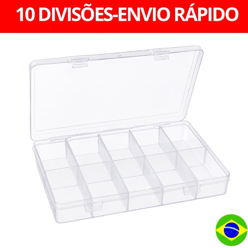 Caixa Organizadora 10 Divisórias Ajustáveis para Miçangas, Joias, Pedrarias e Artesanato