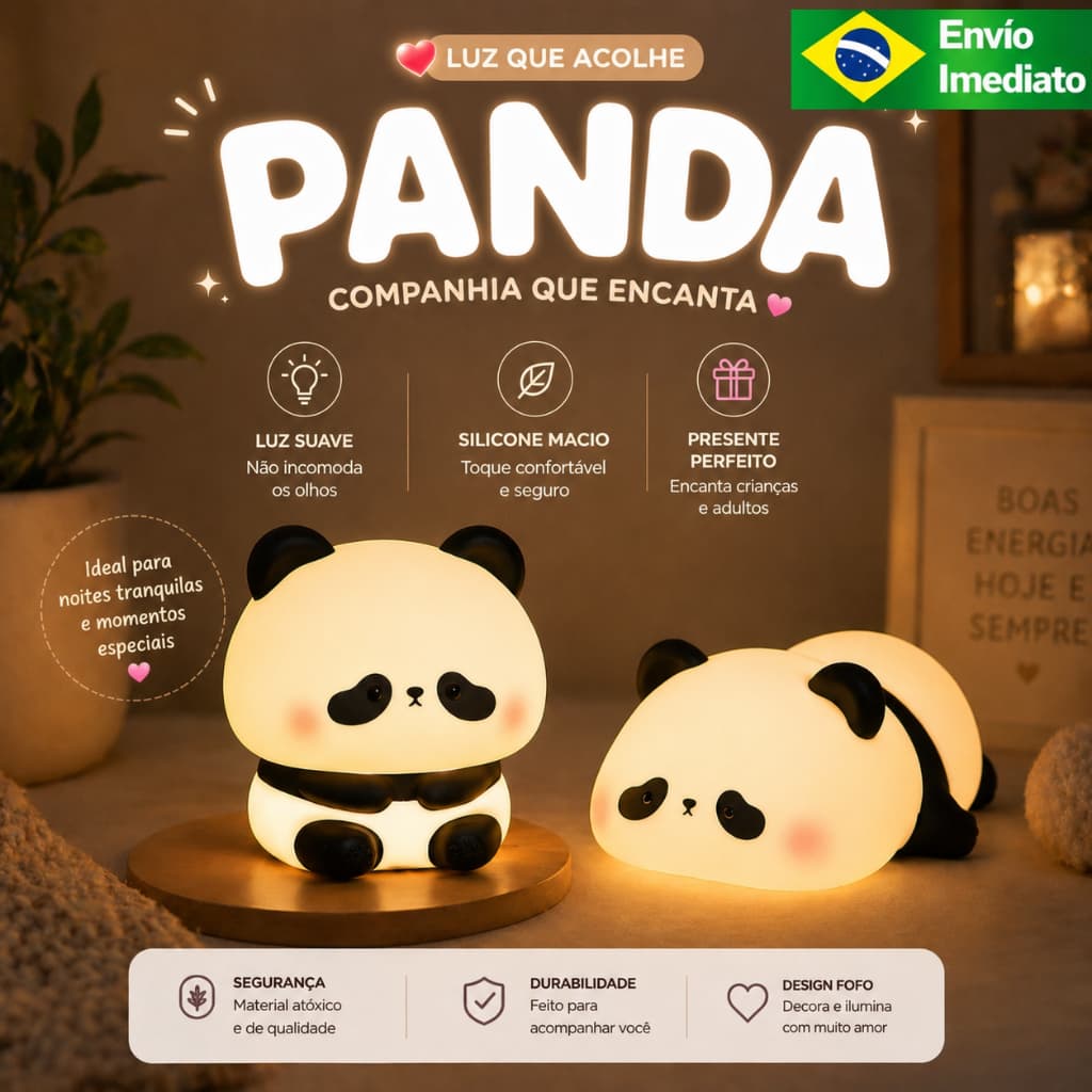 Luminária e Abajur de Panda com Luz Quente para dormir e Confortável