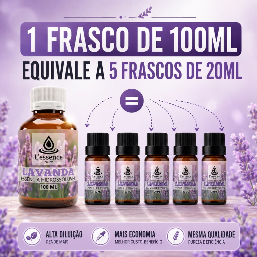 Kit 5 Essências 100ML Aromaterapia Spa – Lavanda, Jasmim, Capim Limão, Chá branco, Tutti-Frutti – Umidificador/Difusor