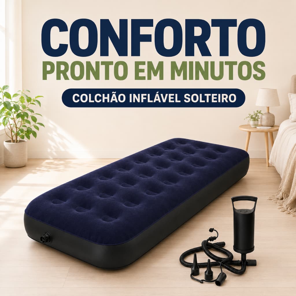Colchão inflável solteiro prático para uso doméstico emergencial montagem fácil no chão portátil leve
