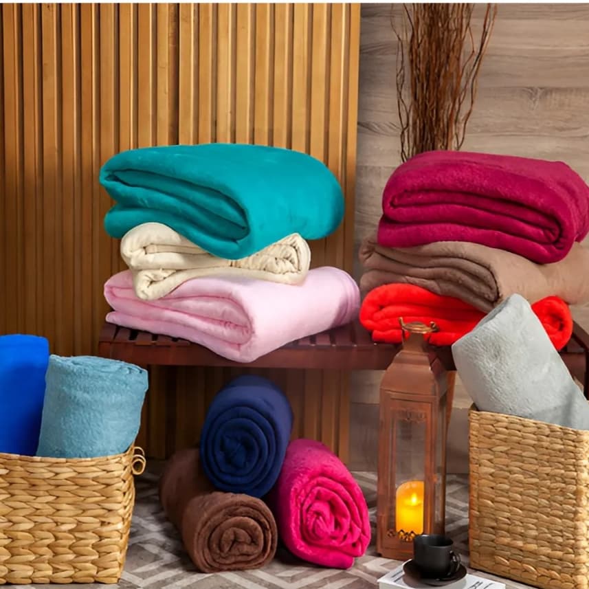 kIT 2 Mantas Flannel Loft Casal Com Design liso de 220cm x 180cm