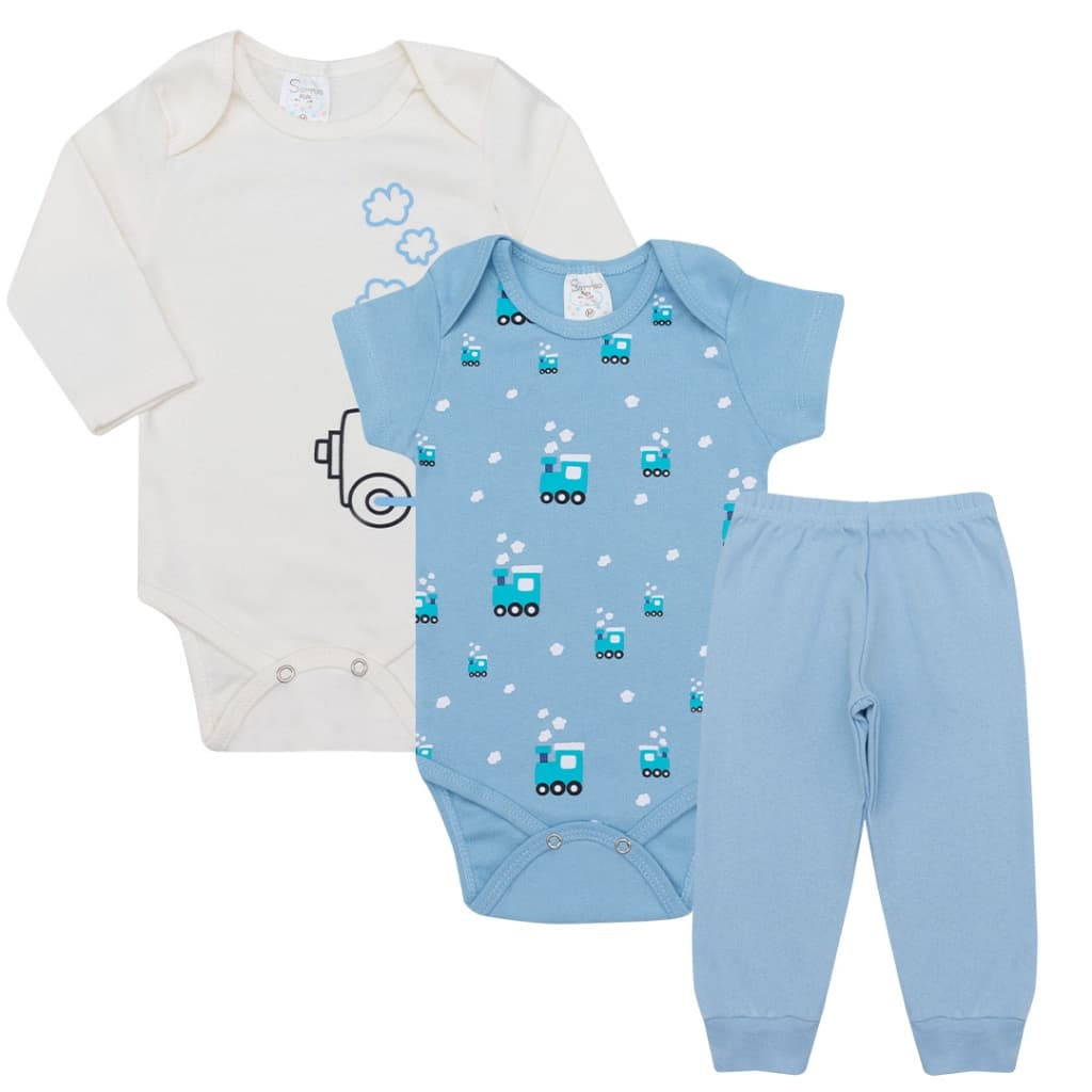 Kit body Bebê 3 peças, Manga Longa, Manga Curta E Calça Roupas de Bebê Conjunto de Bebê