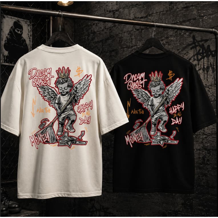 Kit 2 Camisetas Oversized Premium Streetwear Angel Grafite Estilo Urbano Premium Larga Moderna