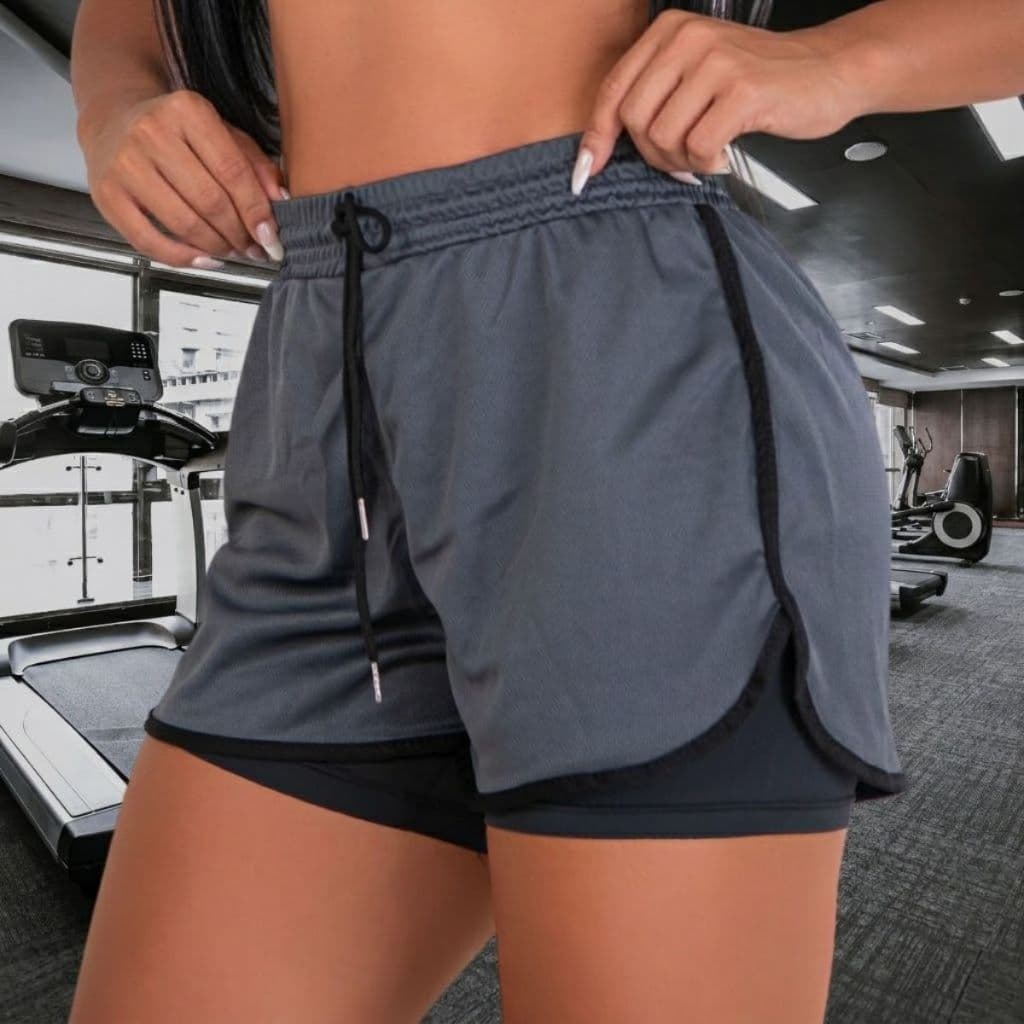 Short Feminino Compressão Duplo 2 em 1 Com Bolso Bermuda Dry Fit