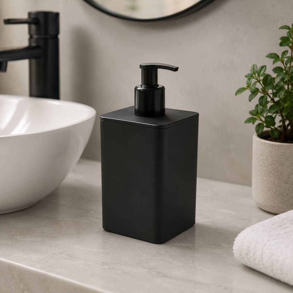 Dispenser Sabonete Líquido Smile 350ml Preto Porta Sabão Banheiro Lavabo