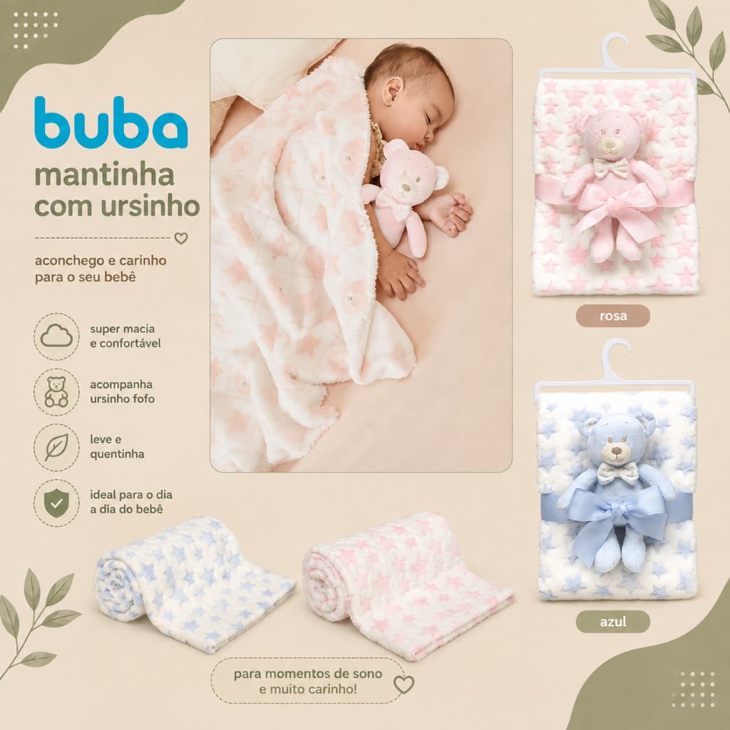 Mantinha com  Ursinho Soninho BUBA