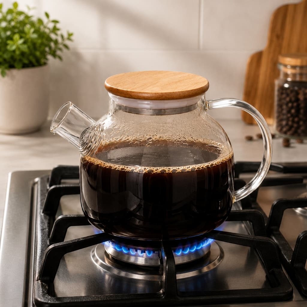 Chaleira de Vidro Borossilicato 1L com Infusor e Tampa de Bambu Resistente ao Calor