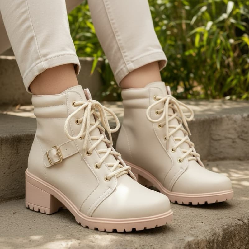 Bota feminina Virginia inverno 2026 bota cano curto solado tratorado outono inverno2026-COTURNO FEMININO OFF WHITE PRETA