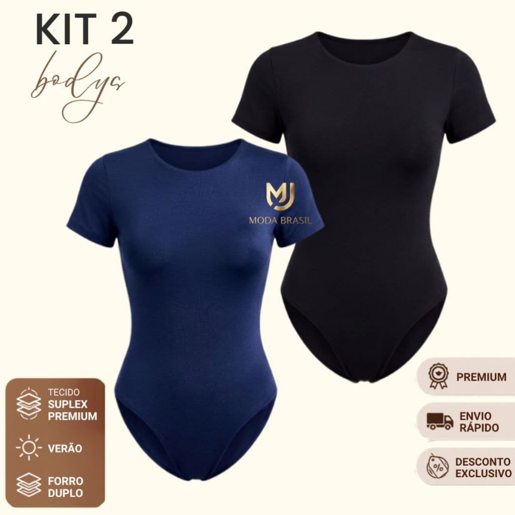 Kit 2 Body Feminino Gola Redonda Suplex Manga Curta Plus Size Básico Ajustado Moda Blogueira 2026