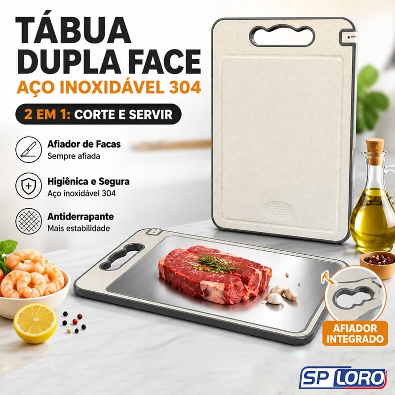 Tábua Corte Dupla Face Aço Inox 304 Antibacteriana Antimofo Segura e Durável Cozinha Pode Legumes carne para cortar QCB