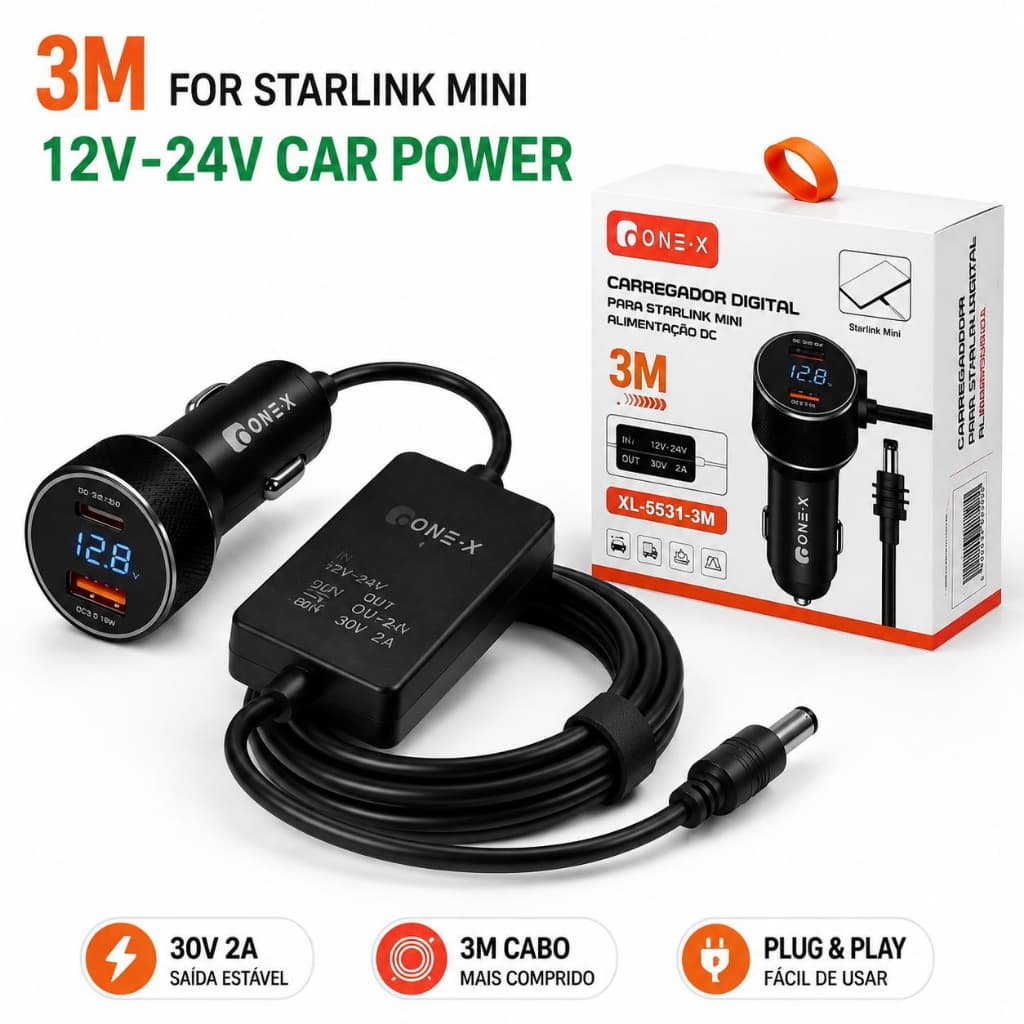 Conversor Boost Veicular para Starlink MiniEntrada 10-28V Saida 30V 3.5A Carregado Carregador de Carro Mini 2/3M