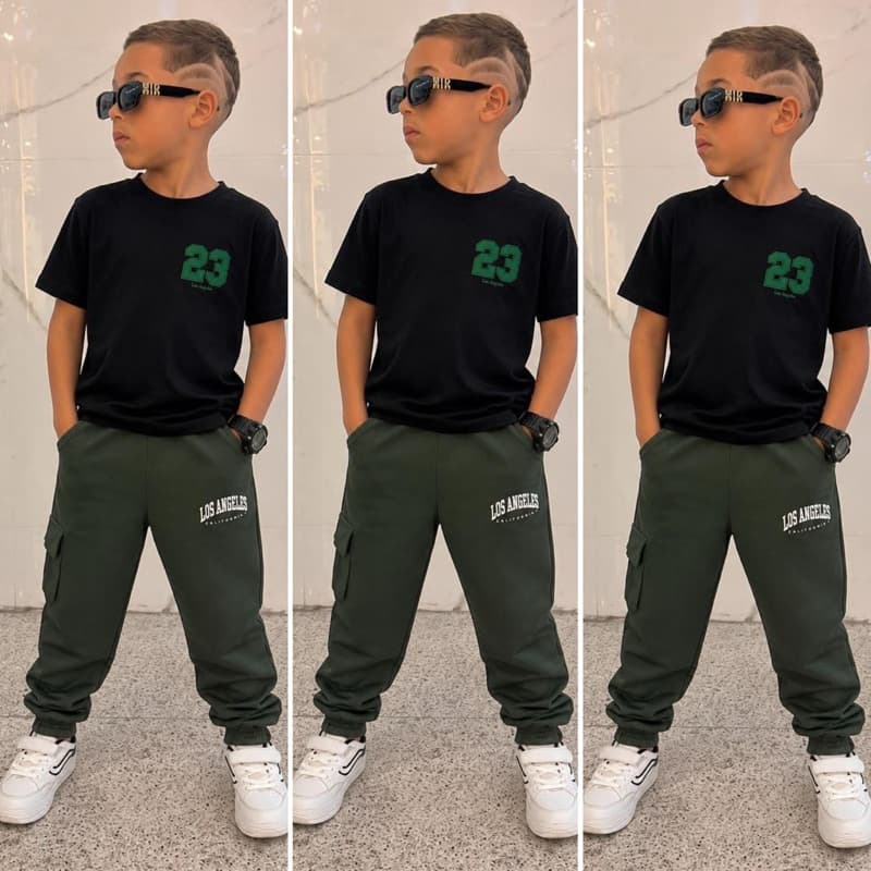conjunto infantil menino calça jogger e blusa de algodão conjunto estiloso masculino meia estação do 2 ao 12 anos