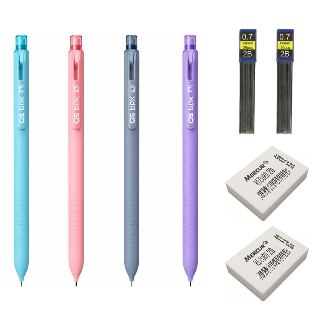 Kit Lapiseira Cis Bpx 0.7mm + 2 Grafites 0,7mm + 2 Borrachas Mercur