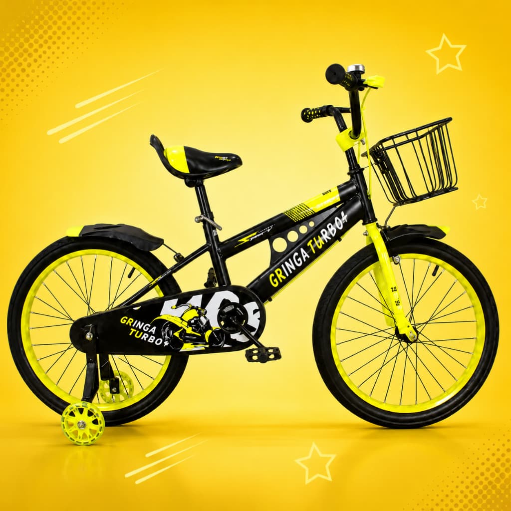 Bicicleta Infantil Menina Turbo Aro 14 LED + Rodinha LED + Freio V-Brake + Cestinha + Paralama Sport + Quadro Turbo