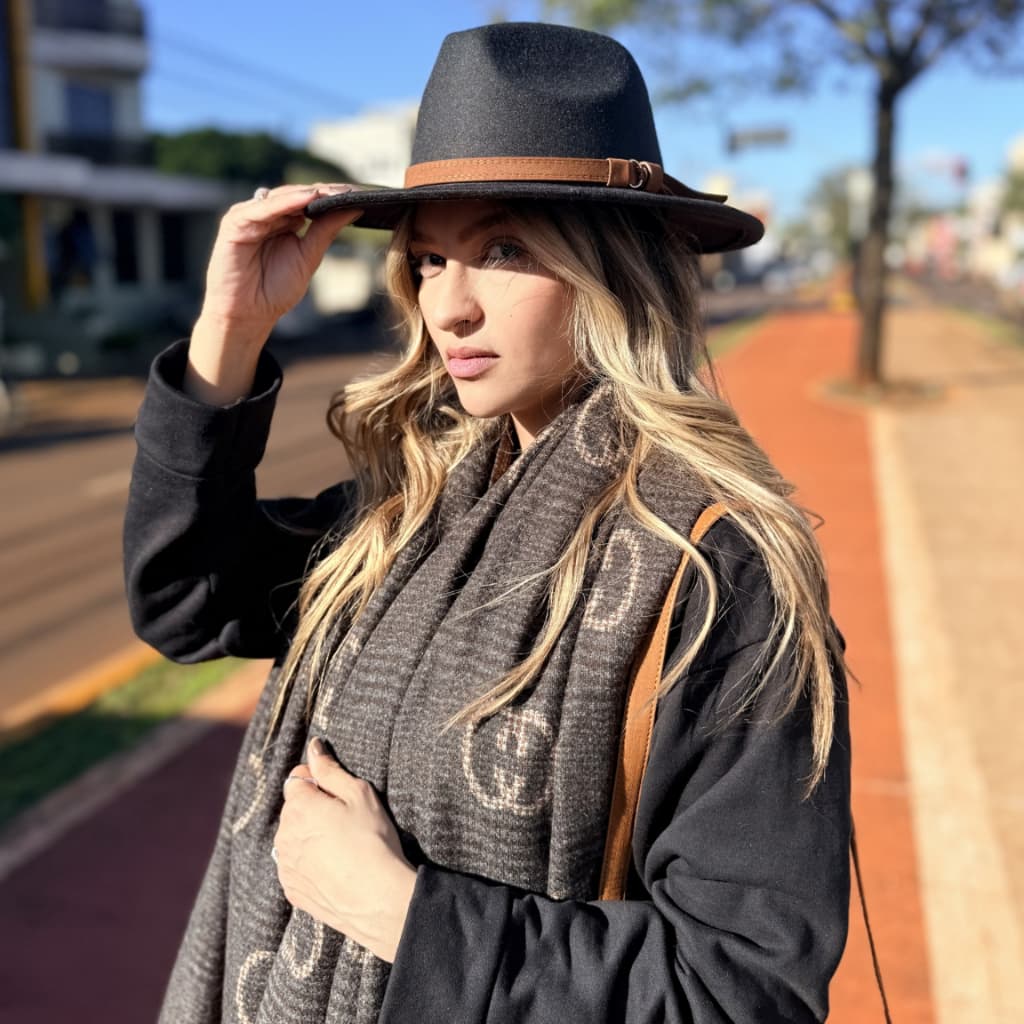 Chapéu Preto Feltro Fedora Aveludado Country Feminino Masculino