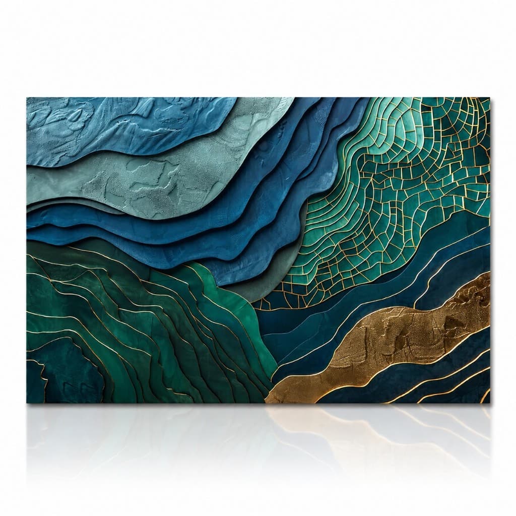 Quadro Decorativo Abstrato Ondas em Azul e Verde Decoração Moderna